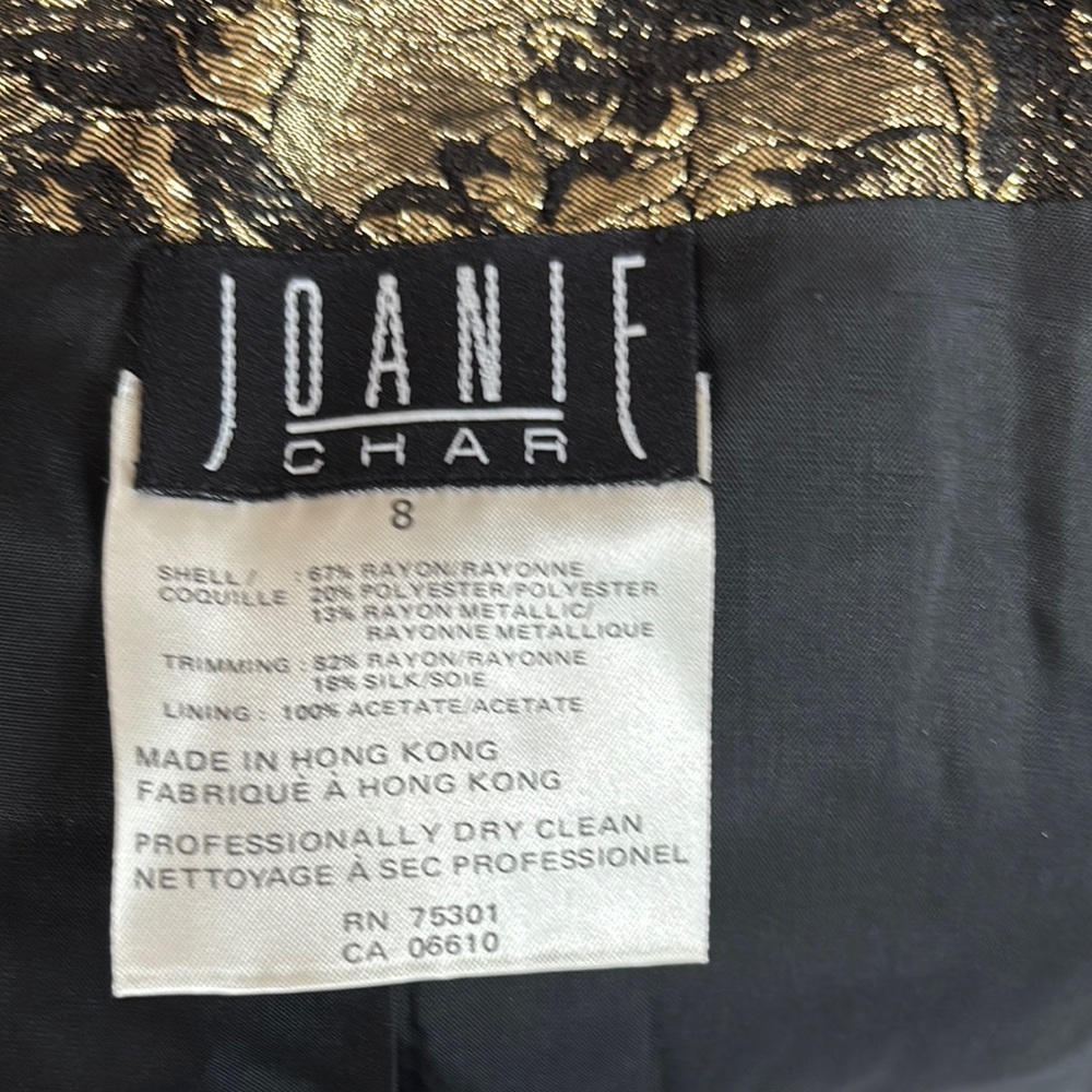 Joanie Char Black and Gold blazer velvet collar size 8 - Picture 3 of 3